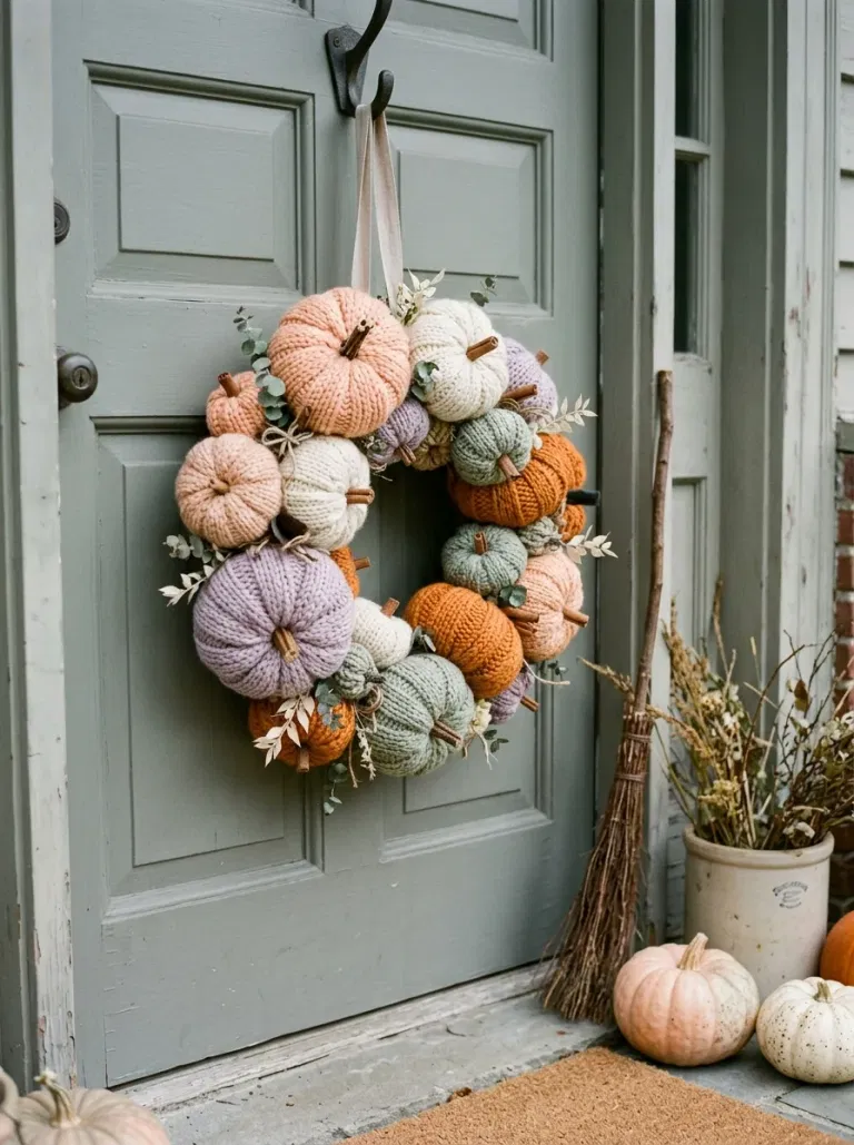 Knitted Pumpkin Door Wreath