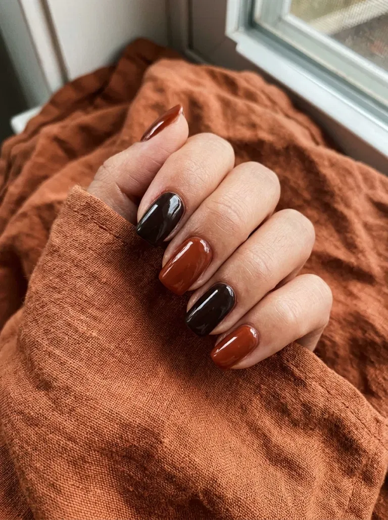 Sienna and Cocoa Alternating nail design