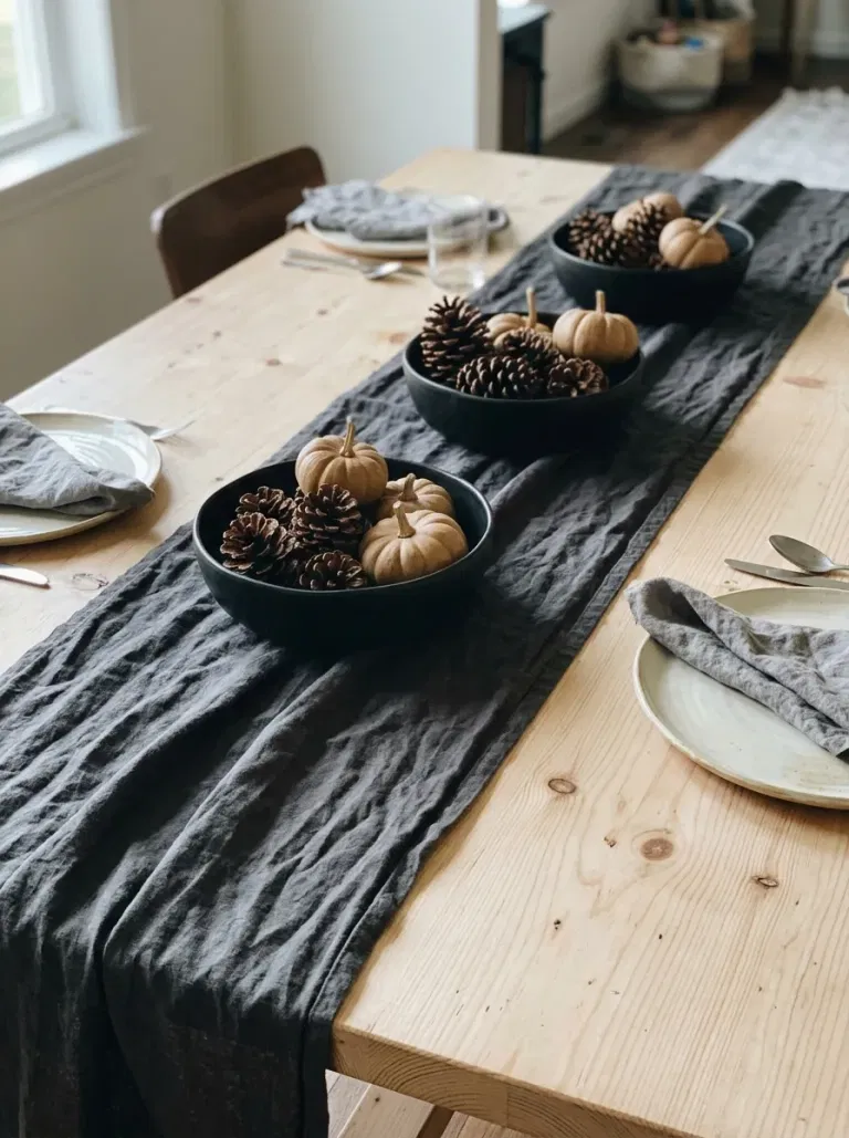 Charcoal Runner and Pinecone Bowls