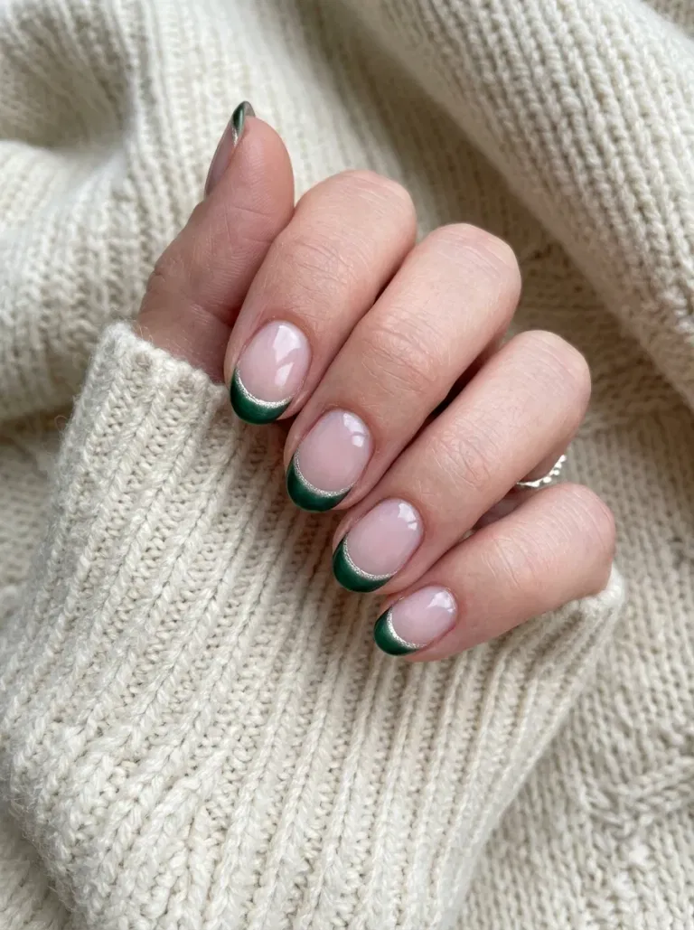 Satin Forest Green Reverse French nail design