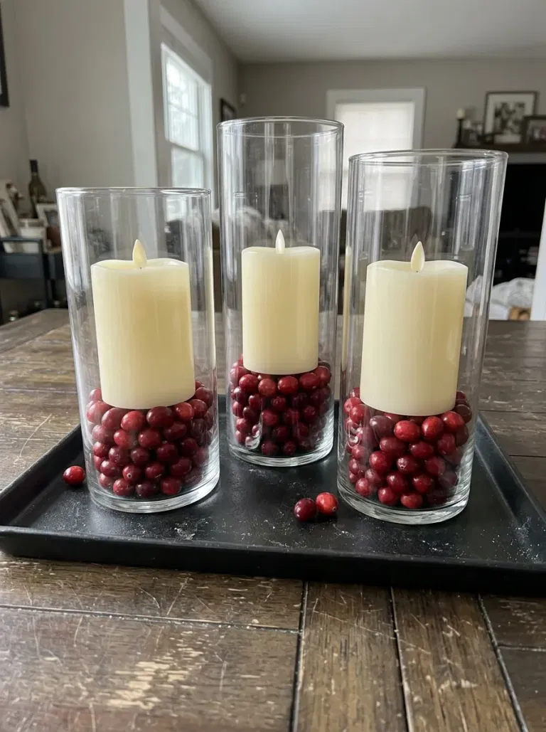 Cranberries in Clear Glass Cylinders