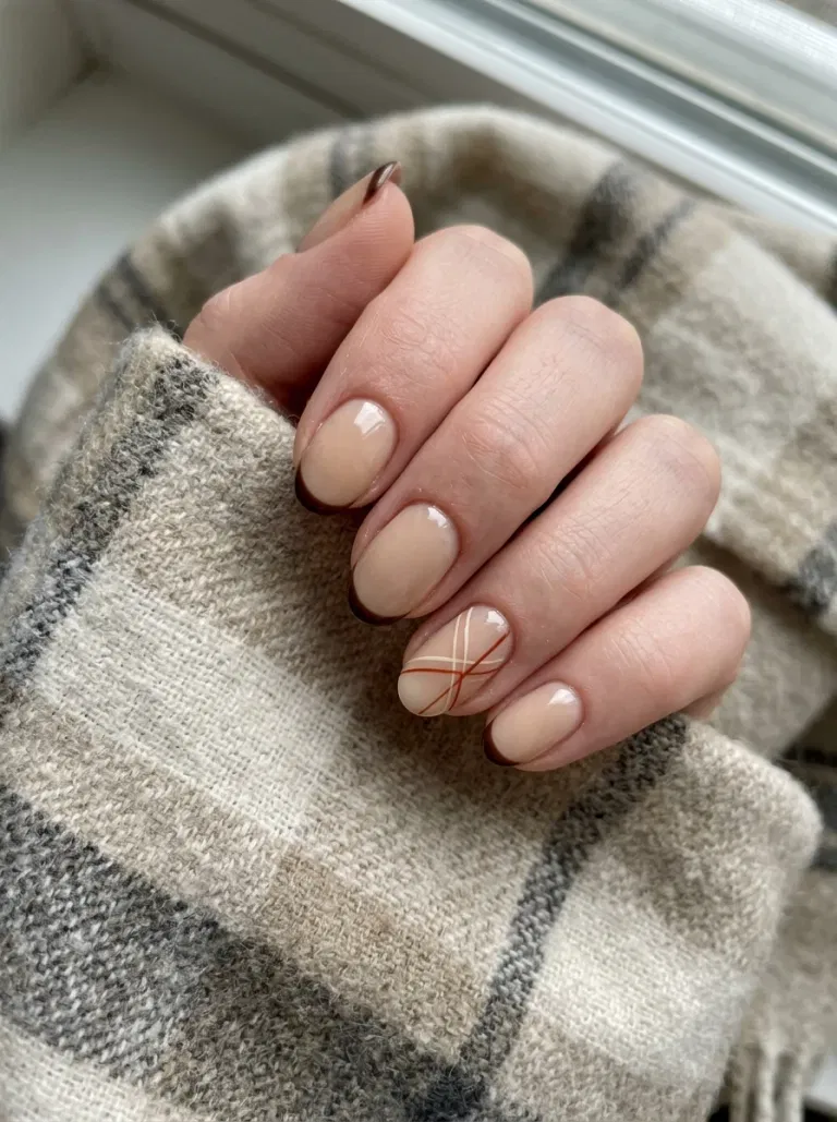 Cocoa Plaid French nail design