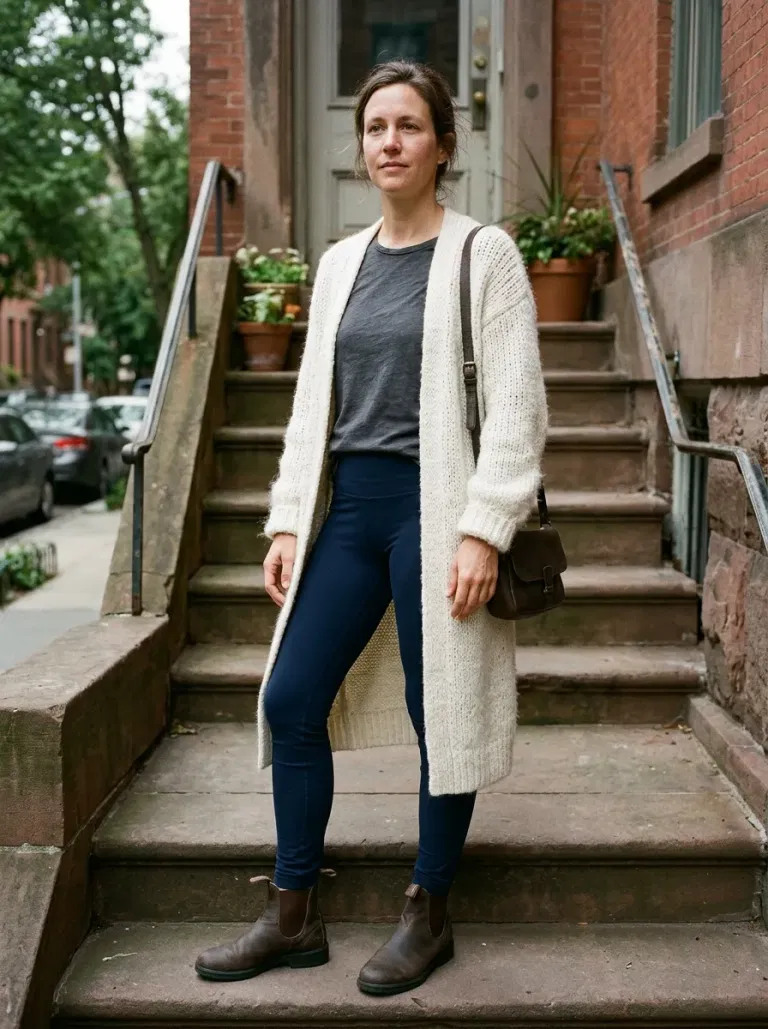 Ivory Longline Cardigan with Navy Ponte Leggings