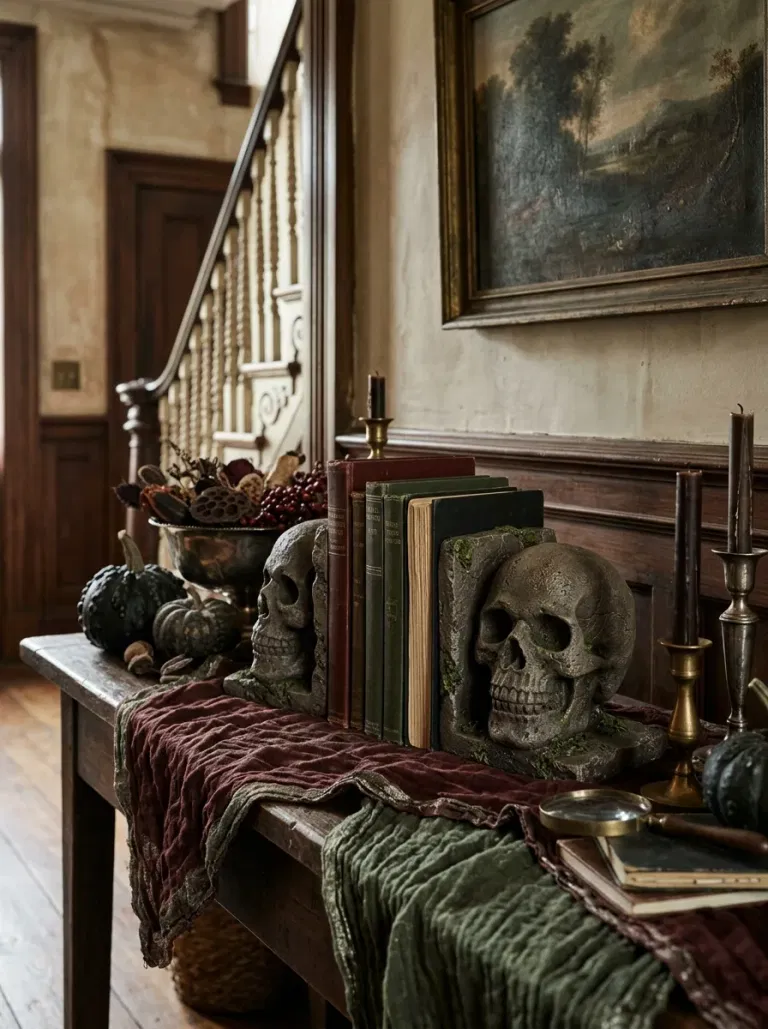 Stone-Look Skull Bookends