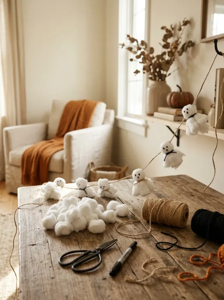 Cotton-Ball Ghost Garland