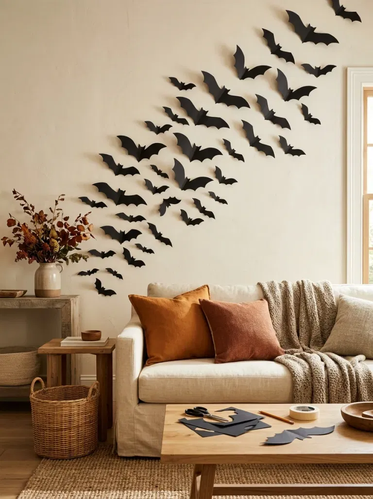 Black Paper Bat Accent Wall