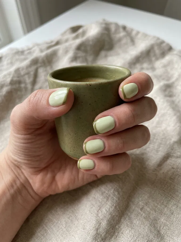 Olive Pistachio French nail design
