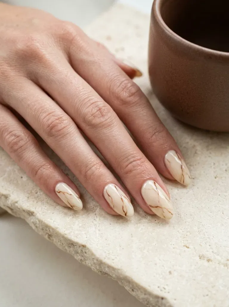Chocolate Stone Veins nail design