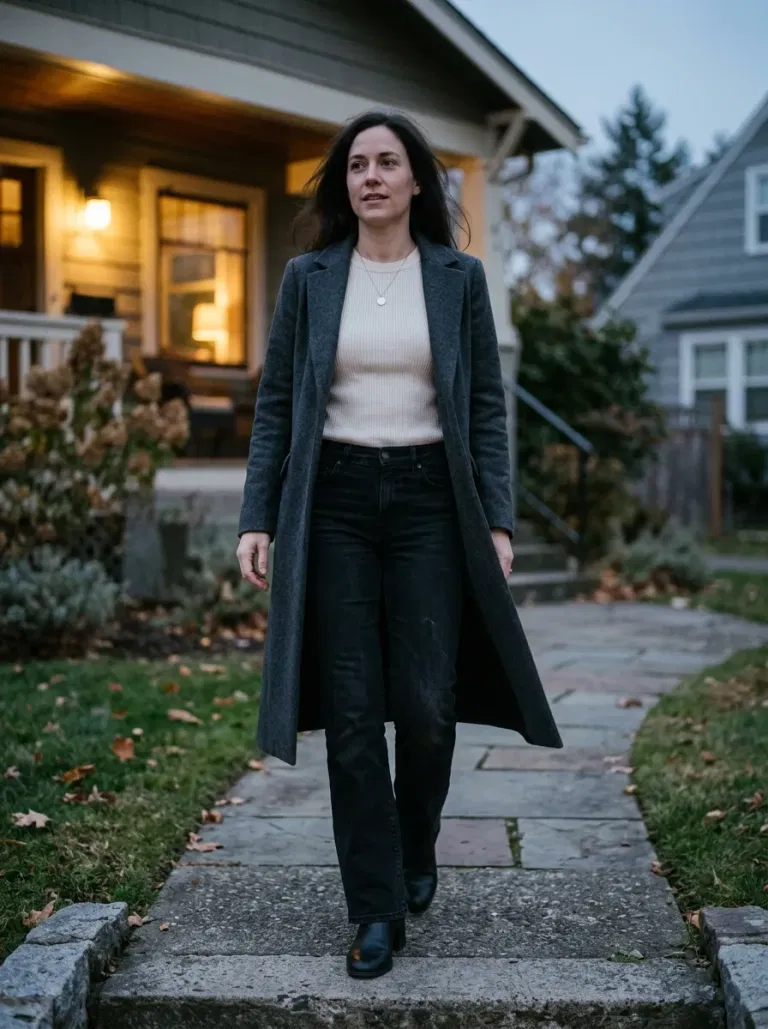Charcoal Long Coat with Black Bootcut Jeans