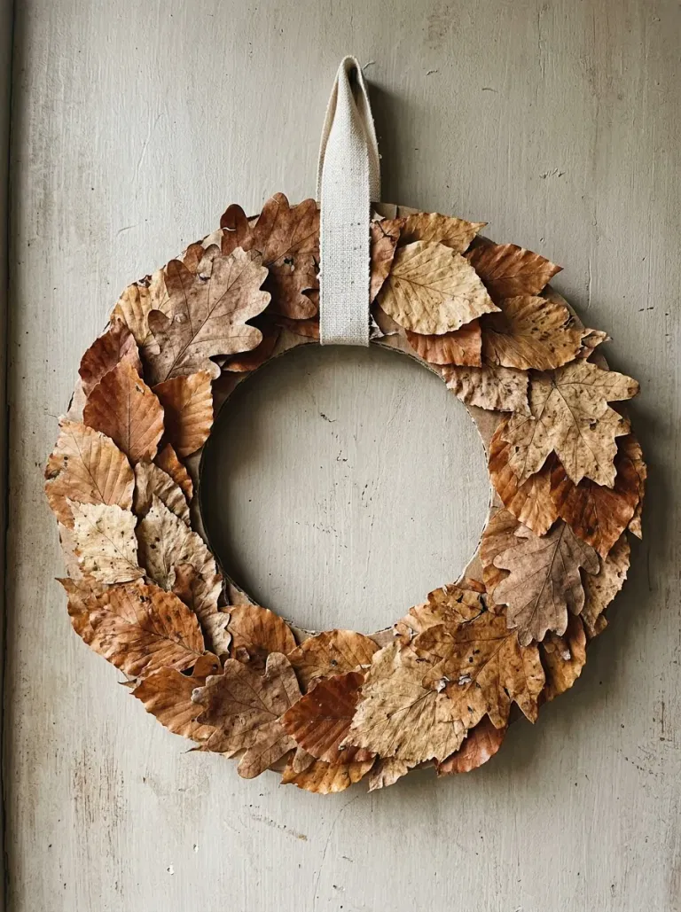 Natural Leaf Wreath on Cardboard