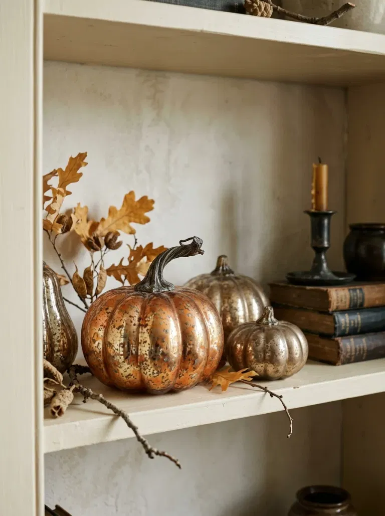 Mercury-Glass Pumpkin Shelf