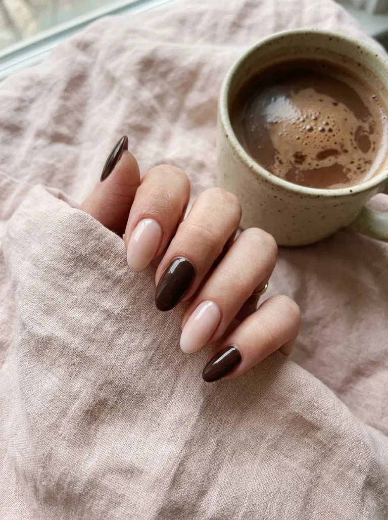 Cocoa and Blush Skittle nail design