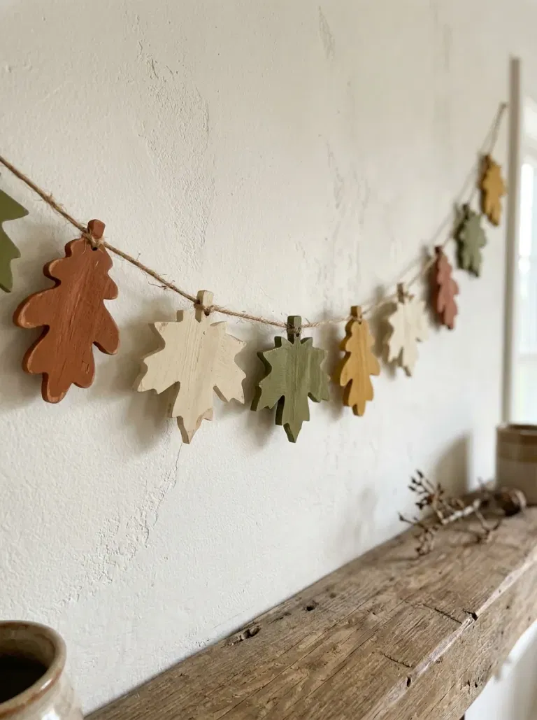 Painted Leaf Wooden Garland