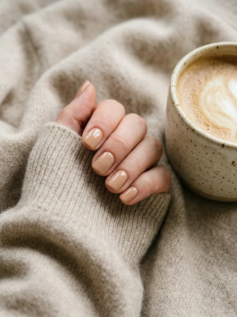 Cashmere Latte Squoval nail design