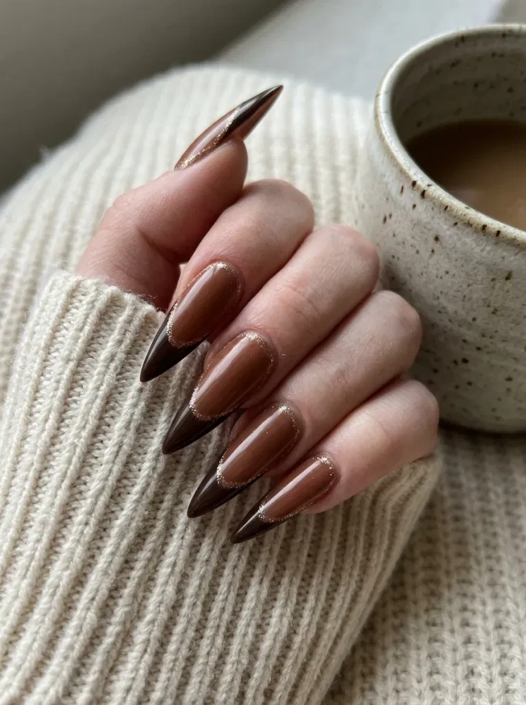 Frosted Cocoa French nail design