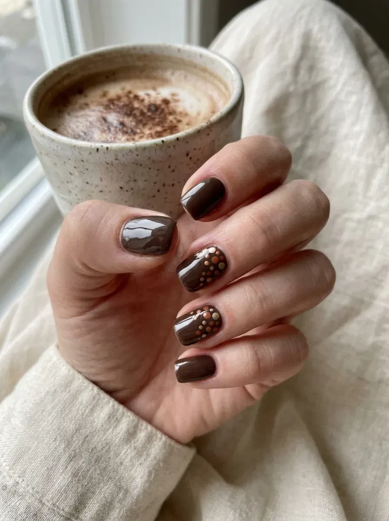 Mocha Confetti Dots nail design
