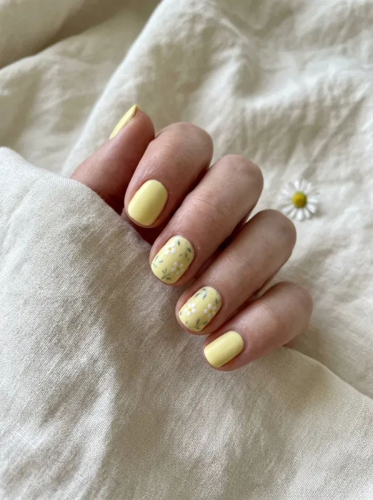 Lemon Meringue Micro-Florals nail design