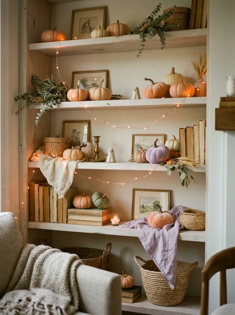 Soft Orange String-Light Shelf