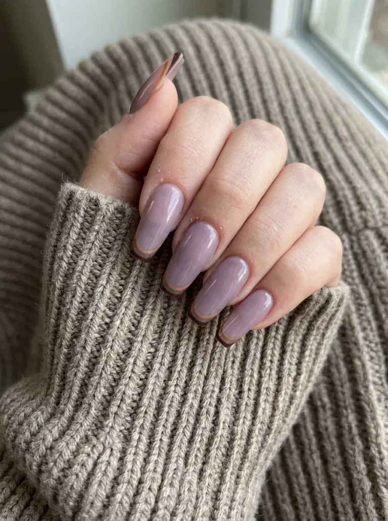 Double-Line Taupe French nail design