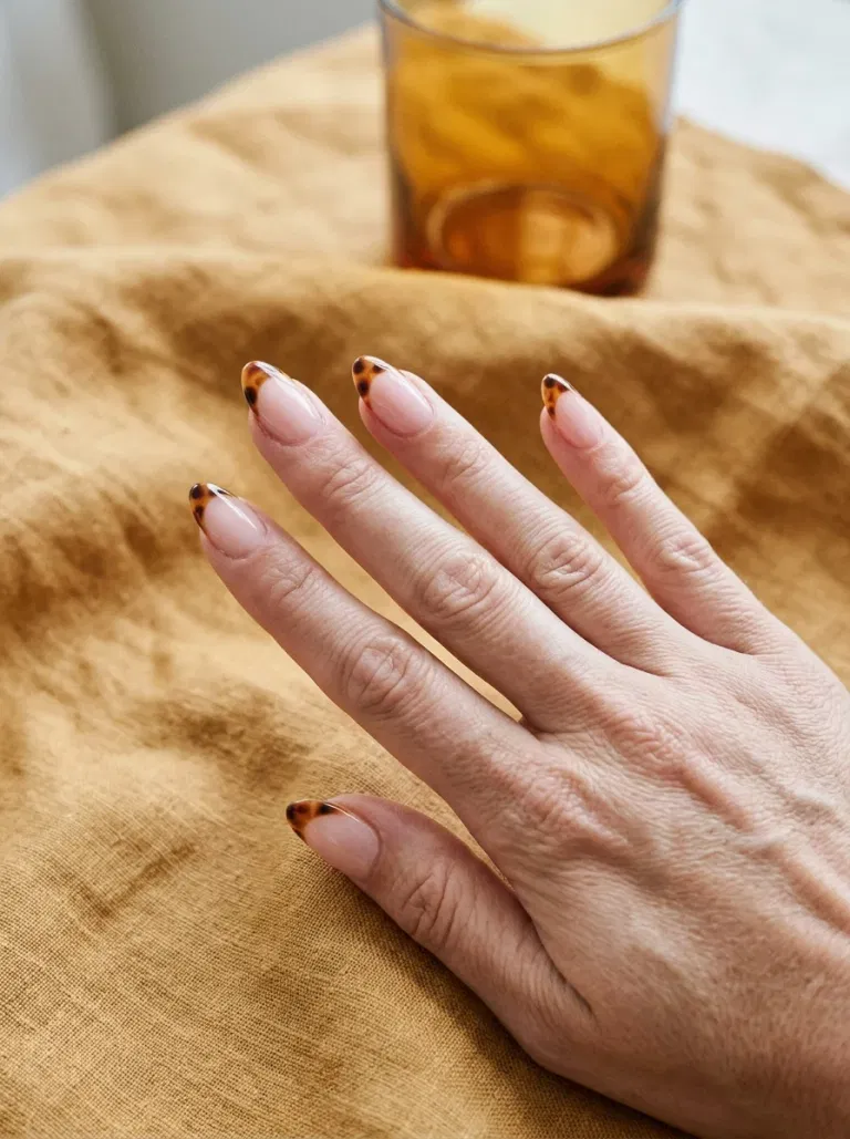 Tortoiseshell Crescent Tips nail design