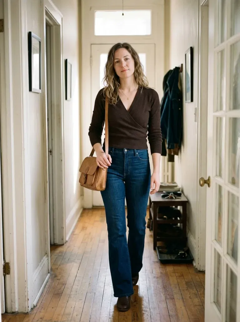 Chocolate Wrap Sweater and Indigo Denim