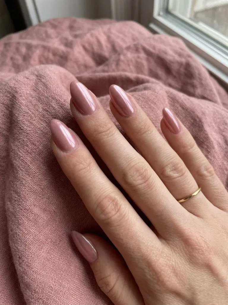 Rose Chrome Center Glow nail design