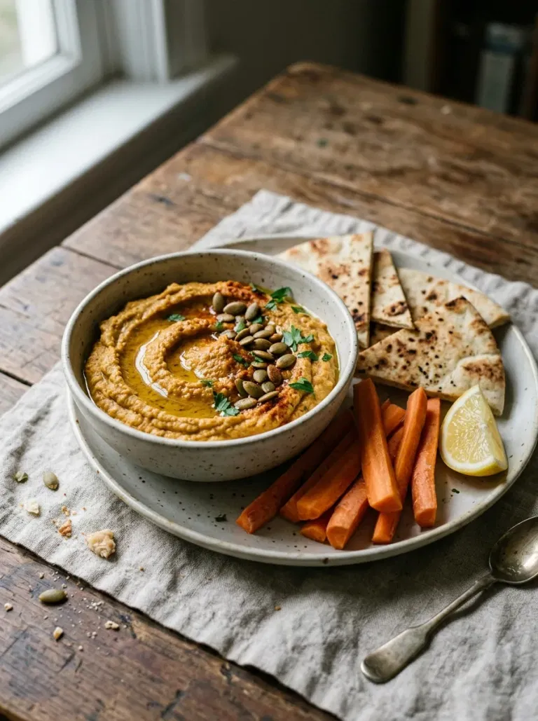 Pumpkin Hummus with Carrot Sticks