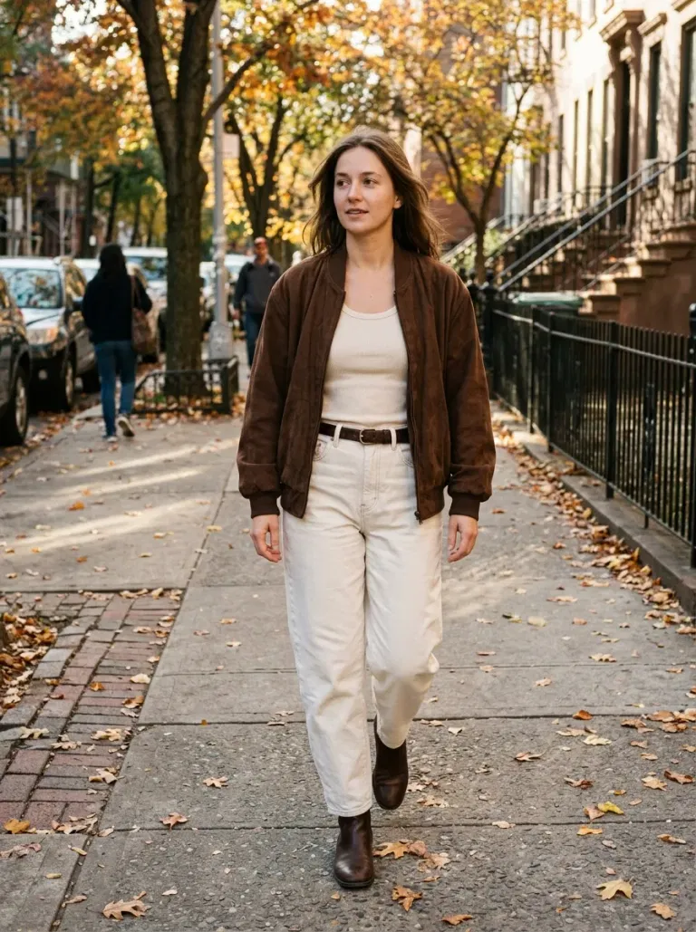 Espresso Suede Jacket with Ecru Denim