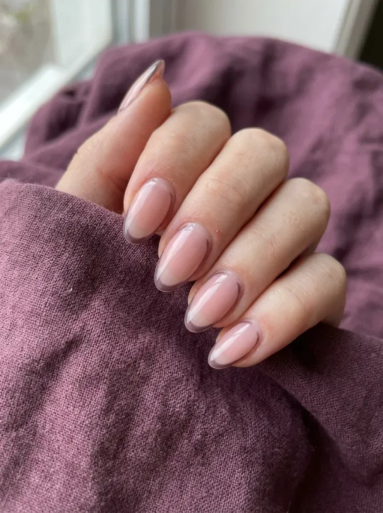 Plum Negative-Space Frame nail design