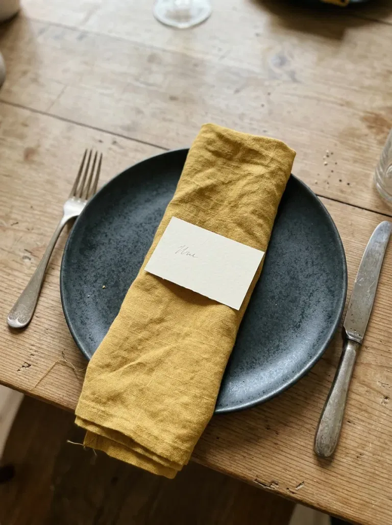 Mustard Linen with Charcoal Plates