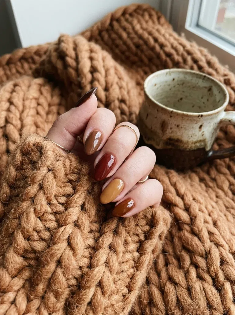 Caramel and Toffee Skittle nail design