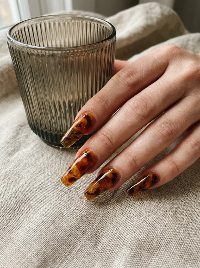 Amber Tortoiseshell Glass nail design
