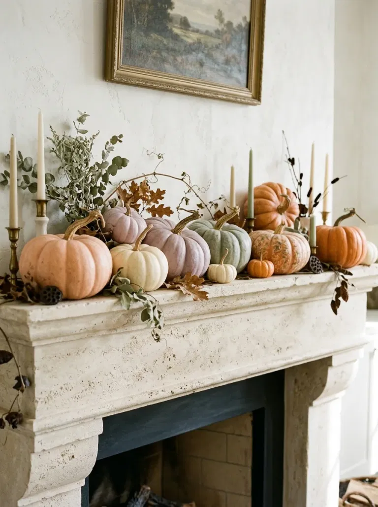 Pastel Pumpkin Mantel Row