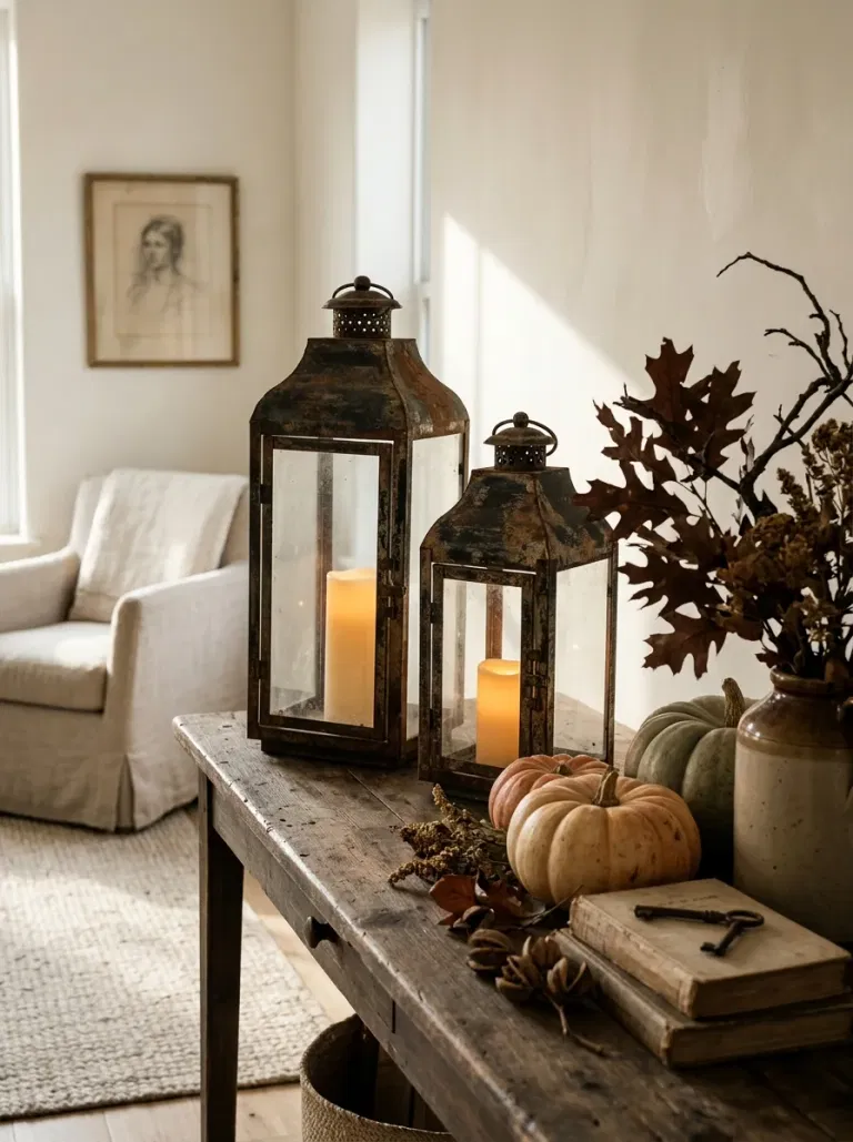 Distressed Metal Lantern Pair
