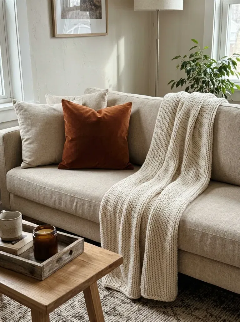 Rust and Oatmeal Layered Sofa