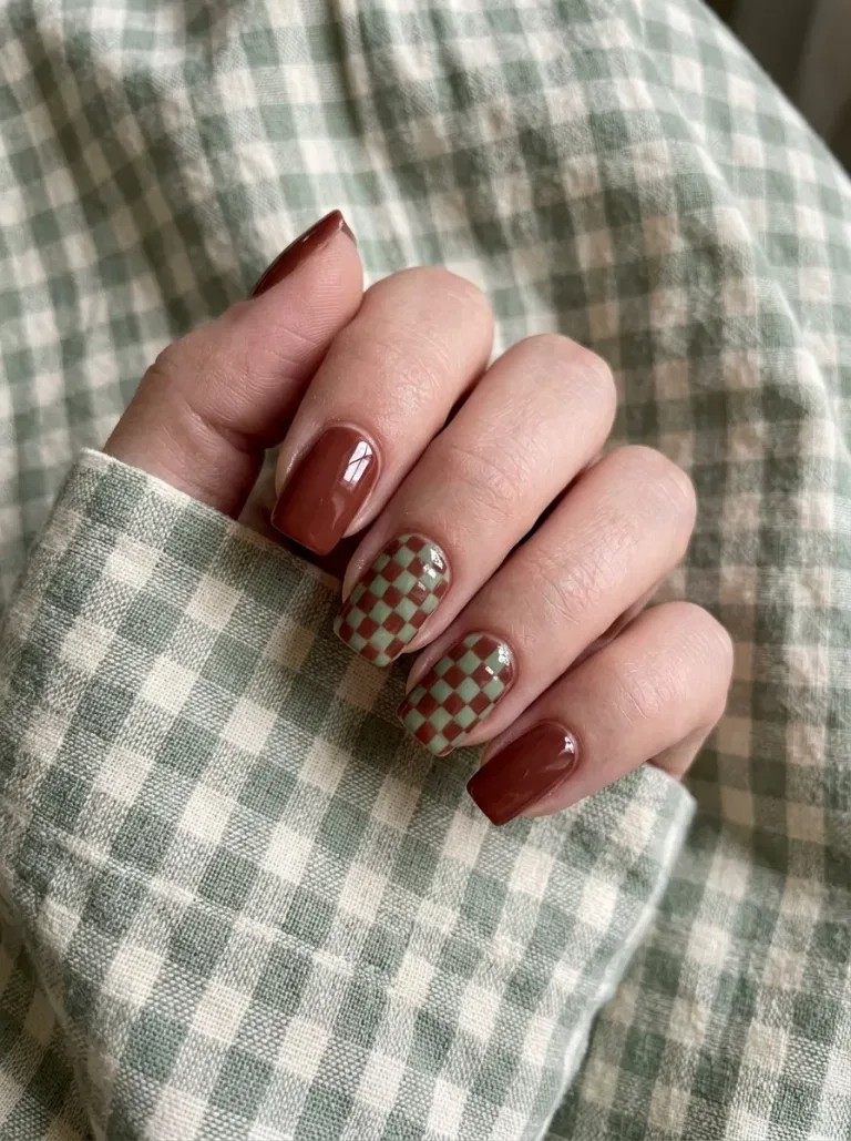 Rosewood Checkerboard nail design