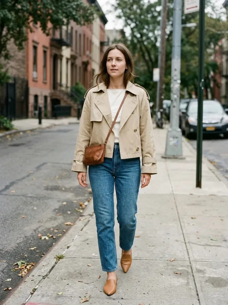 Cropped Trench Jacket and Cream Top