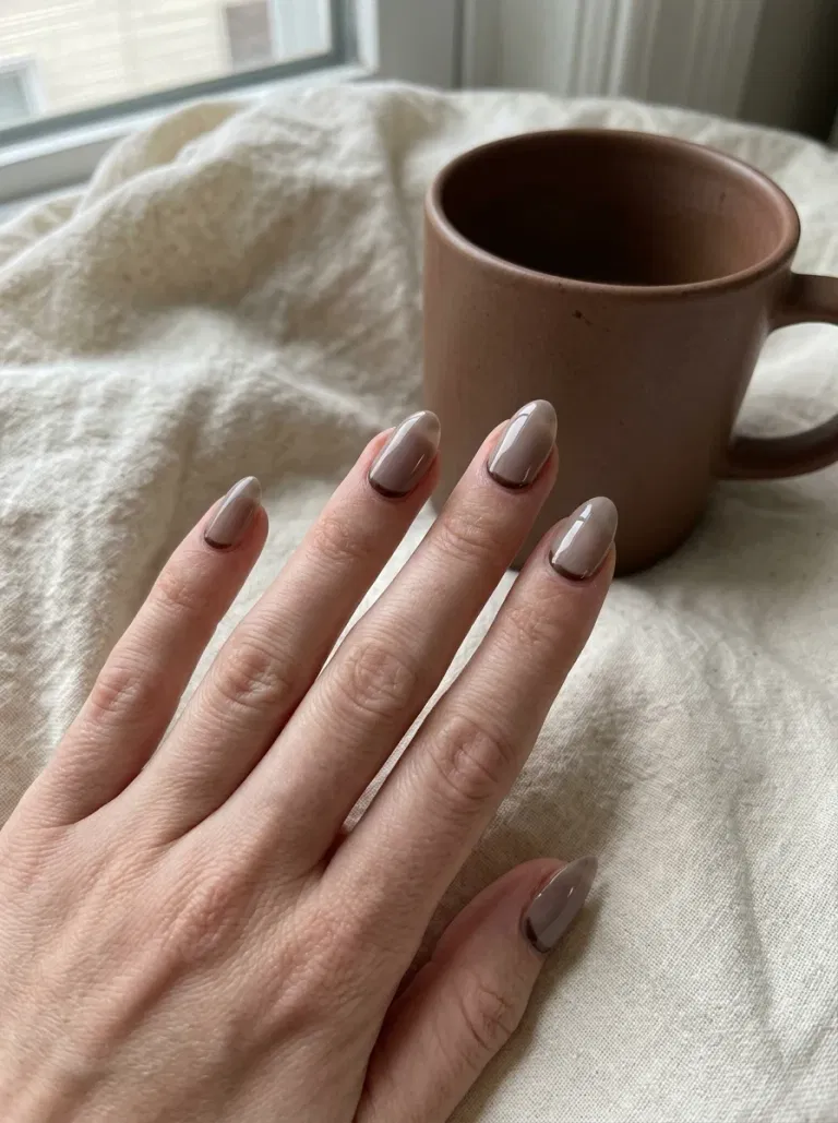Taupe Reverse French nail design