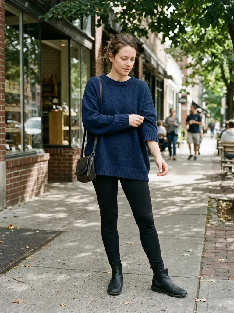 Navy Blue Oversized Sweater with Black Ponte Leggings