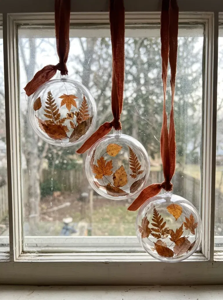 Leaf-Filled Clear Ornaments