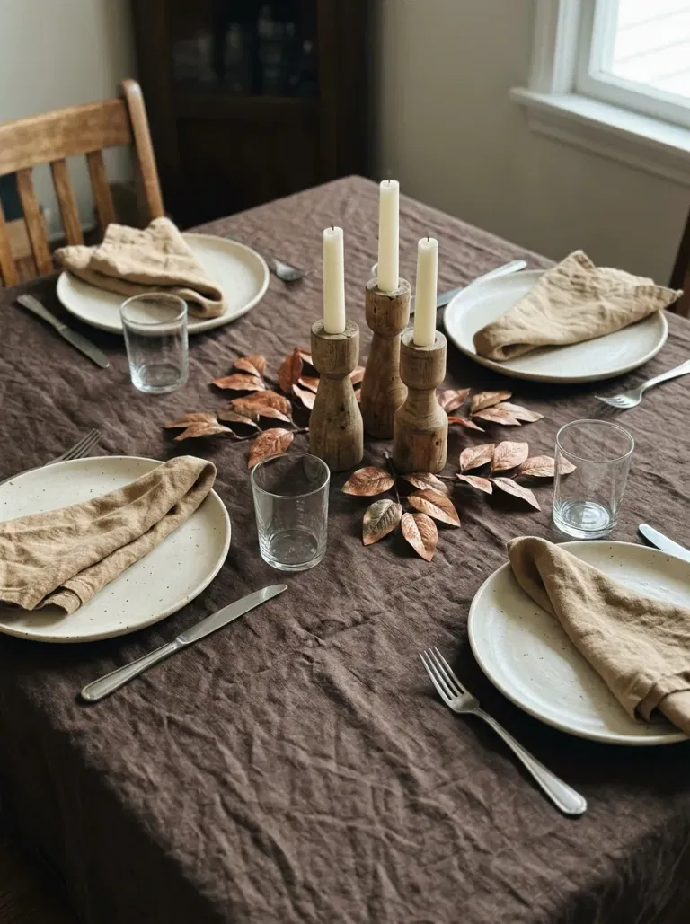 Espresso Linen with Copper Leaves