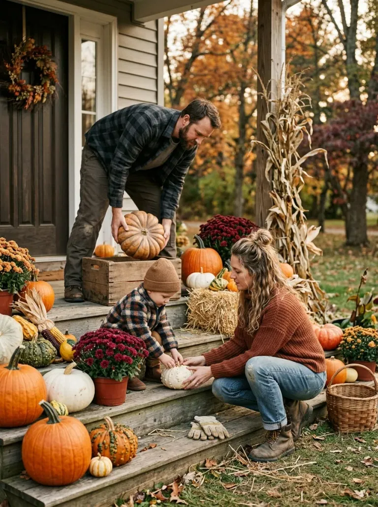 Front Porch Pumpkin Arrangement