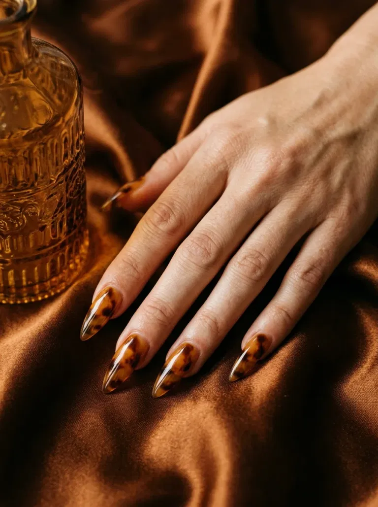 Amber Tortoiseshell Stiletto Accent nail design