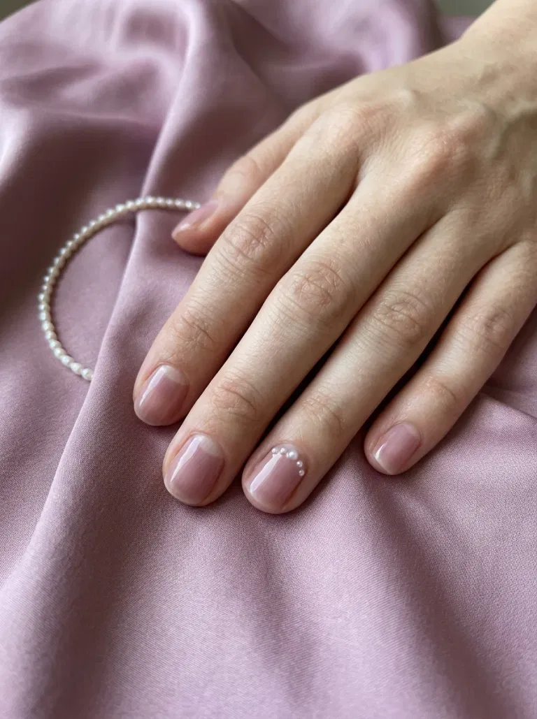 Negative-Space Pearl Cuff nail design