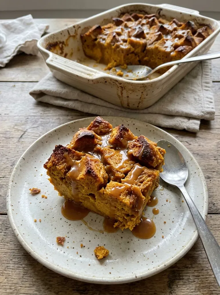 Pumpkin Bread Pudding with Caramel
