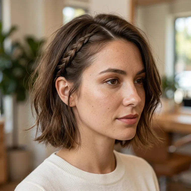 Short hair with a narrow braid along the front section