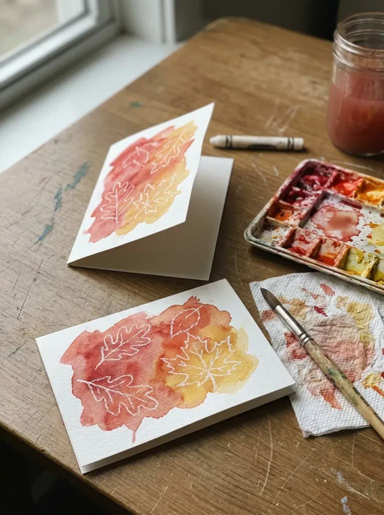 Watercolor Leaf Resist Cards