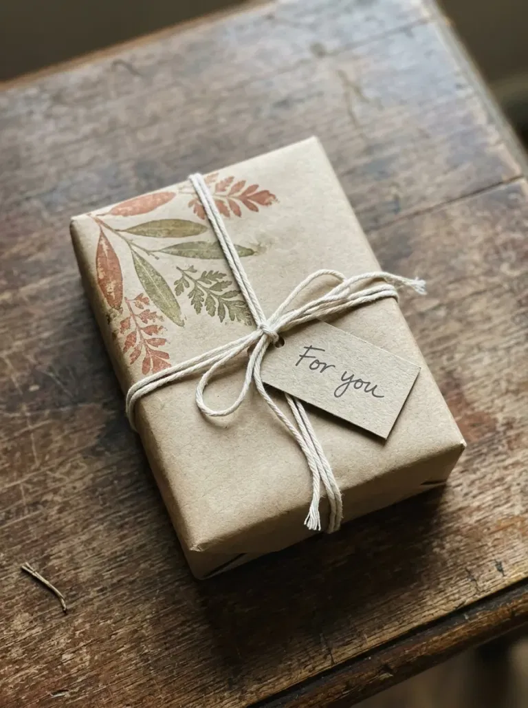 Leaf-Stamped Gift Wrap