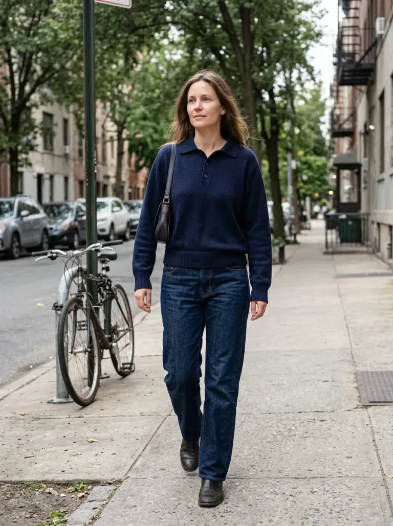 Navy Blue Polo Sweater with Dark Blue Trouser Jeans