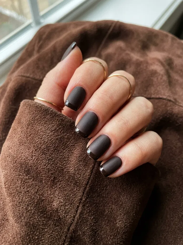 Espresso Matte with Glossy Tips nail design